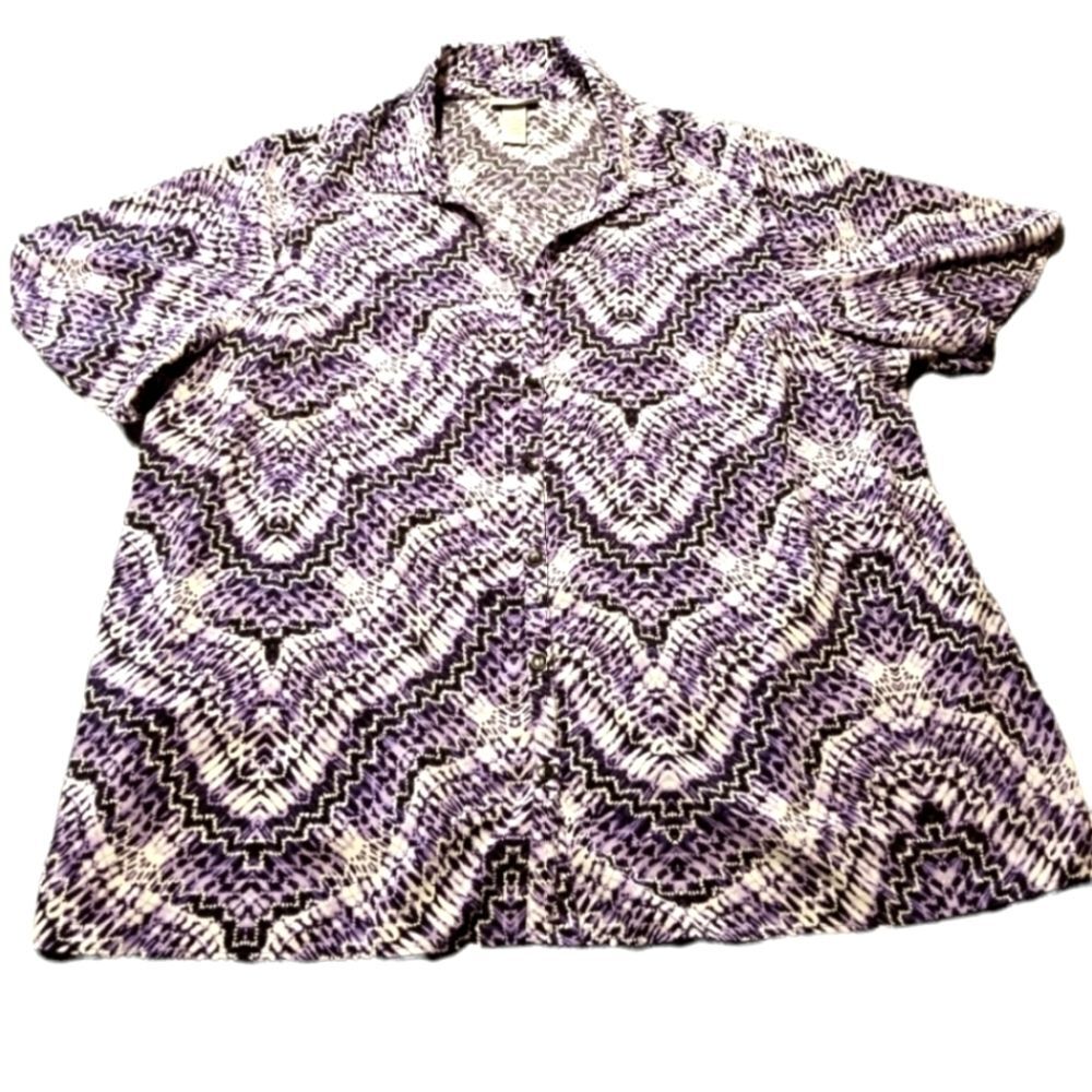 Catherines Geometric All Over Print Top Womens Plus Size 2X Shirt 22/24  Purple